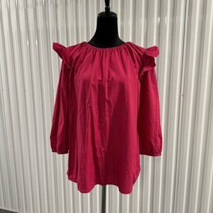 Loft Women’s Pink Ruffle Long Sleeve Cotton Blouse Size XL